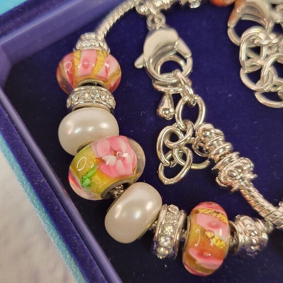 Bella Perlina Jewelry 2 Charm Bracelets With Glass Beads  Adjustable Silver Tone - Picture 5 of 8
